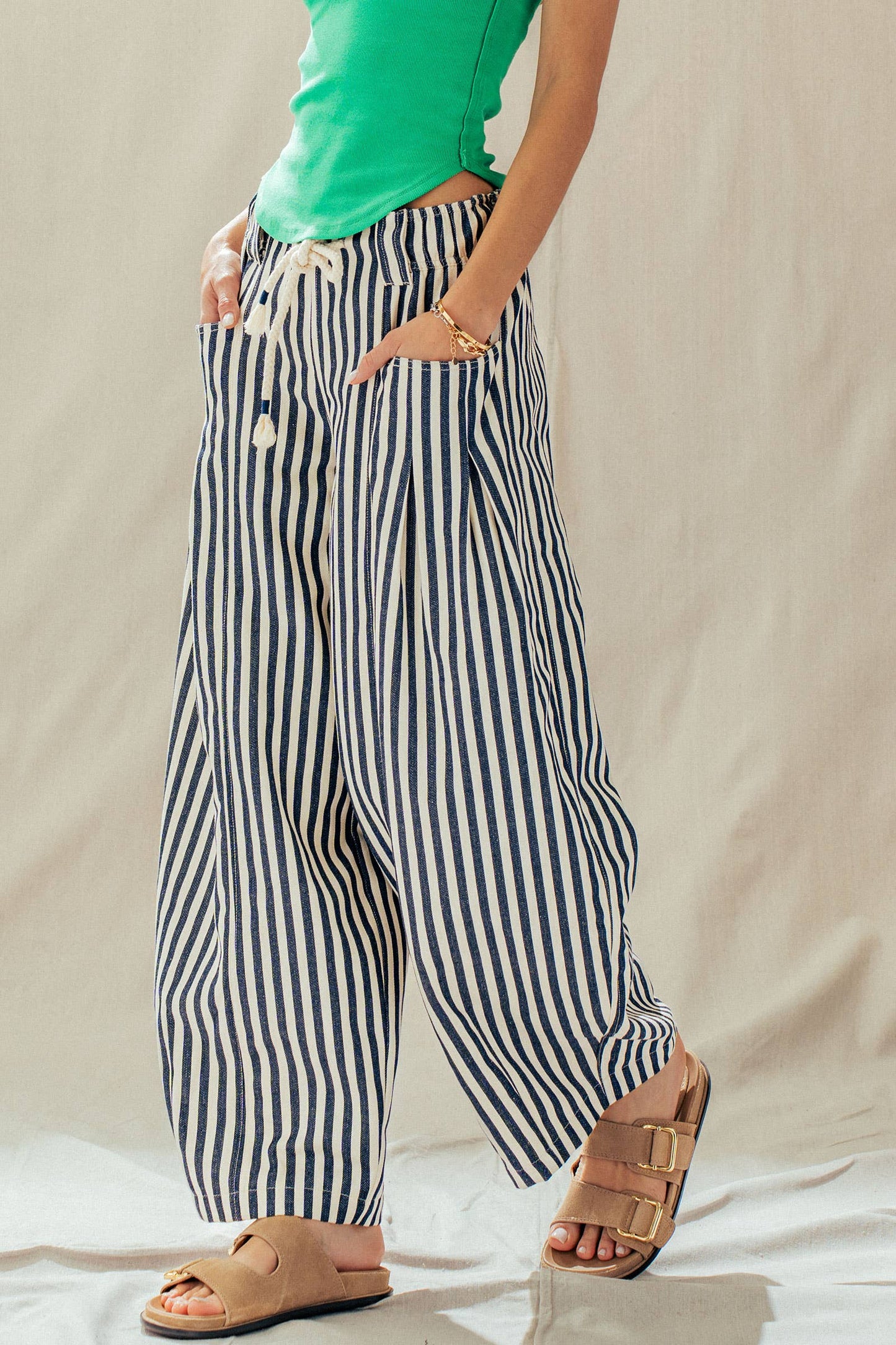 Rope Drawstring Balloon Pants Pleated Front