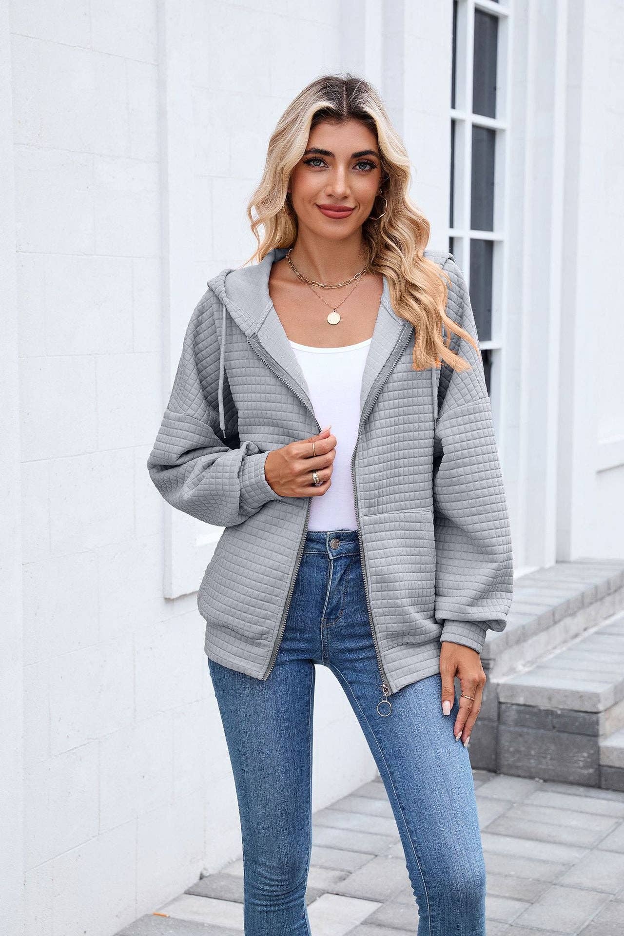 Quilted Zip-Up Hoodie