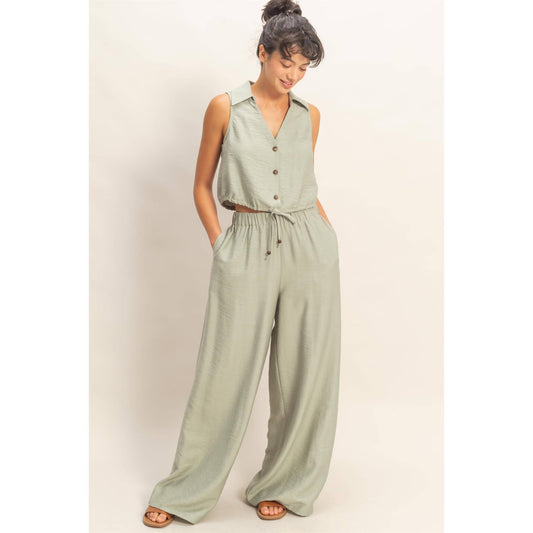 Button Front Vest & Elastic Pants Set