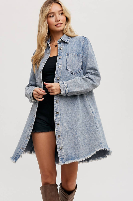 DENIM DISTRESSED LONGSLEEVE SHIRT DRESS