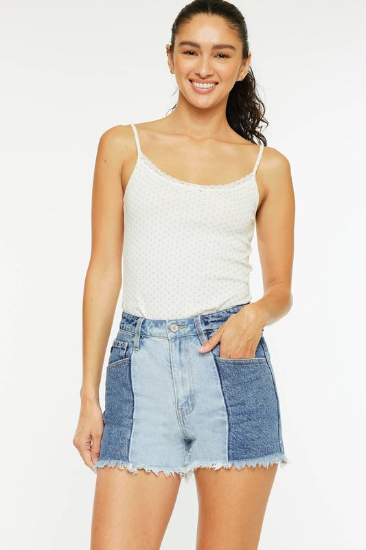KANCAN TWO TONE ULTRA HIGH RISE DENIM SHORT