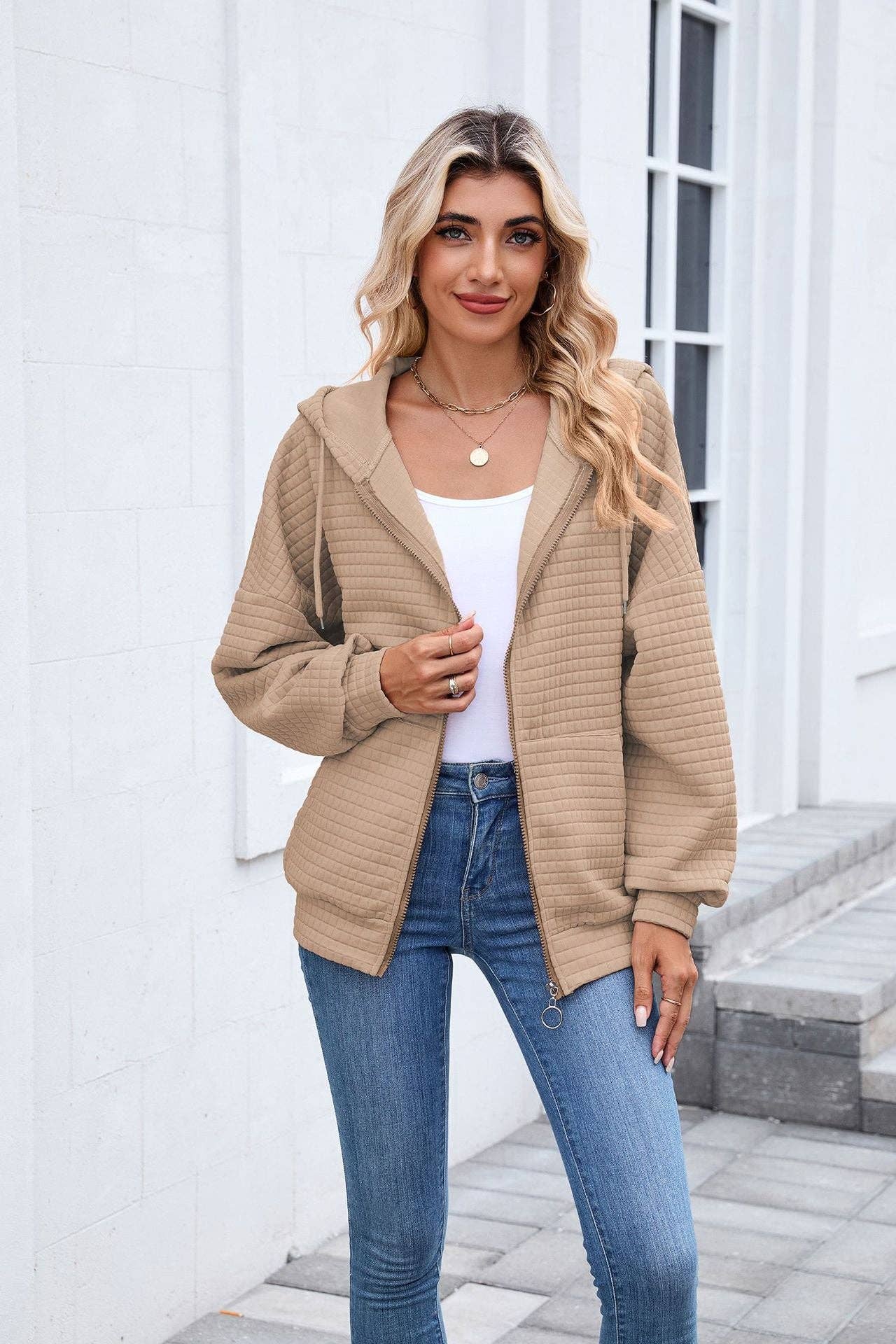 Quilted Zip-Up Hoodie