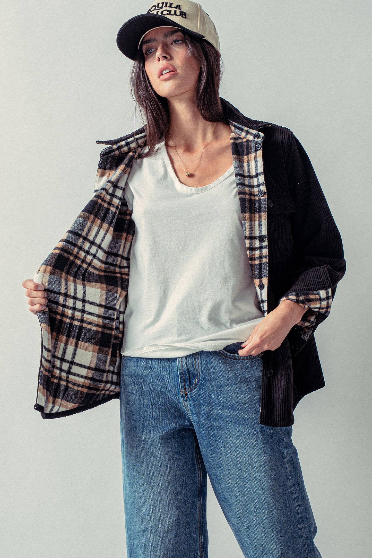 Plaid Lined Corduroy Flannel Shacket