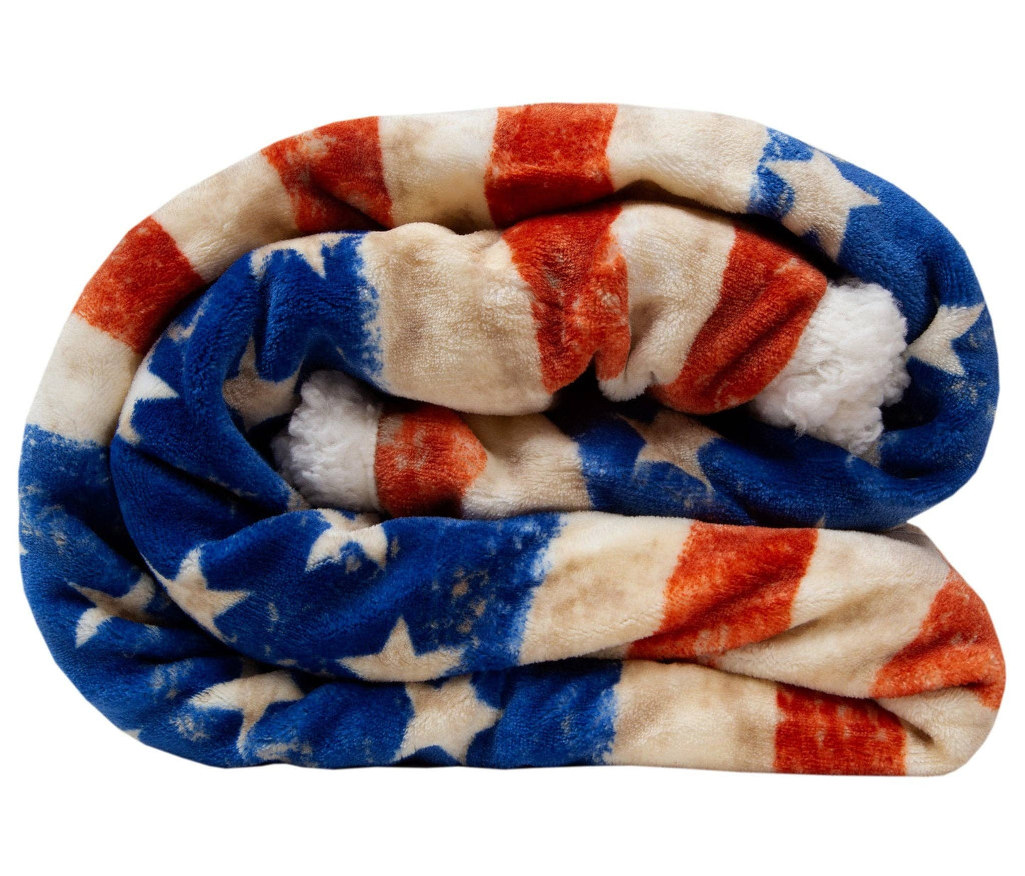 Wrangler Stars & Stripes USA American Flag Plush Fur Sherpa Borrego Fleece Throw Blanket