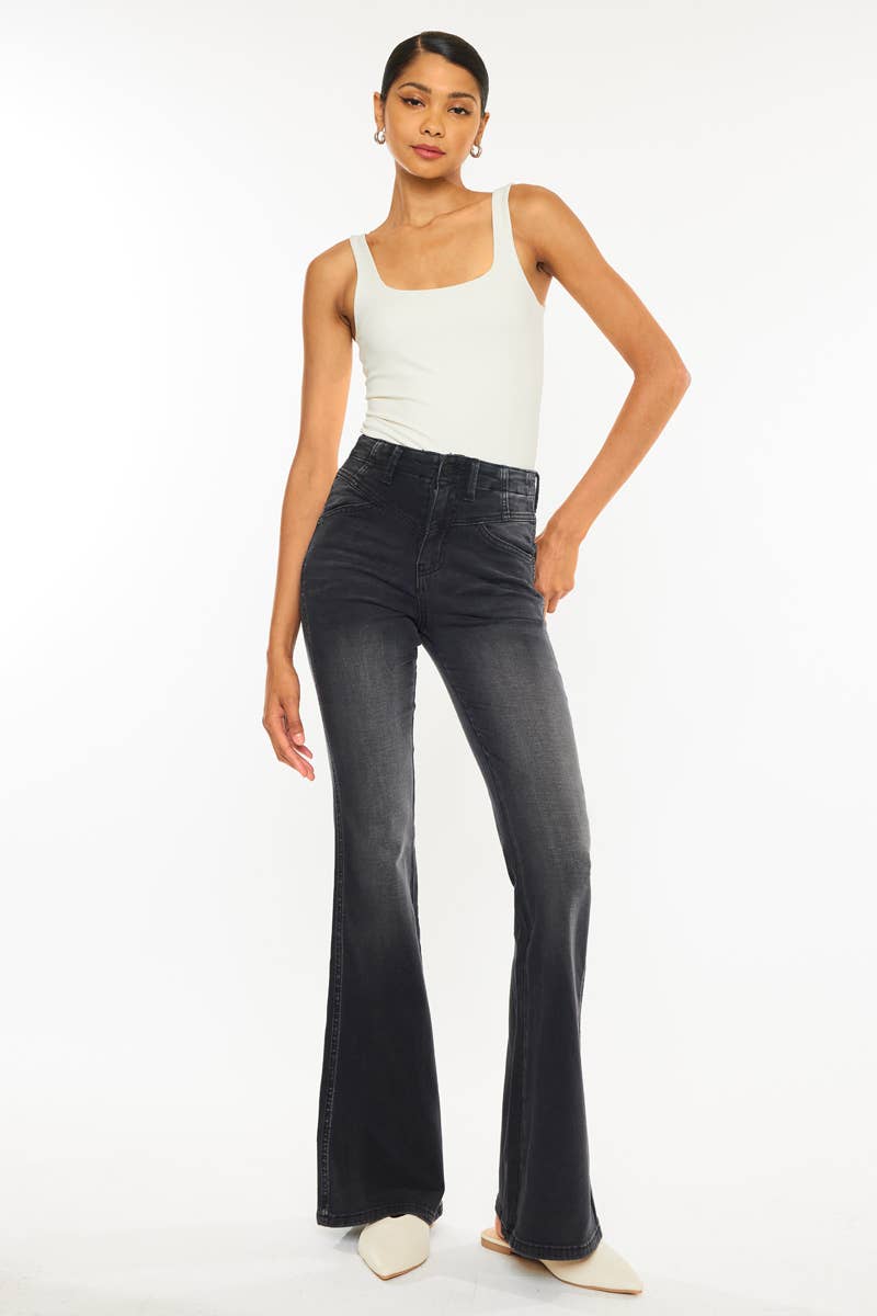 Kan Can Black High Waisted Flare Jeans