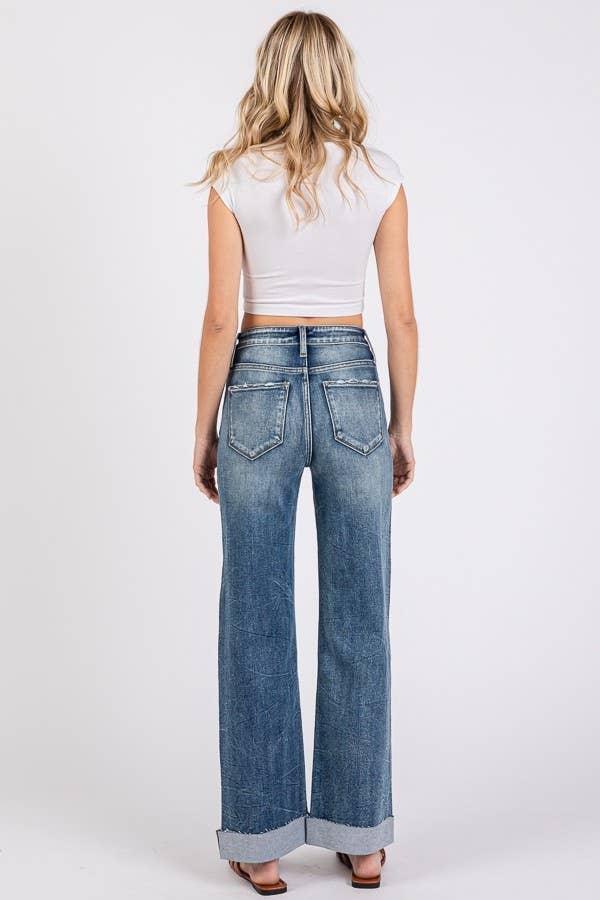 HIGH RISE STRETCH SLIM WIDE LEG W/ CUFFED HEM