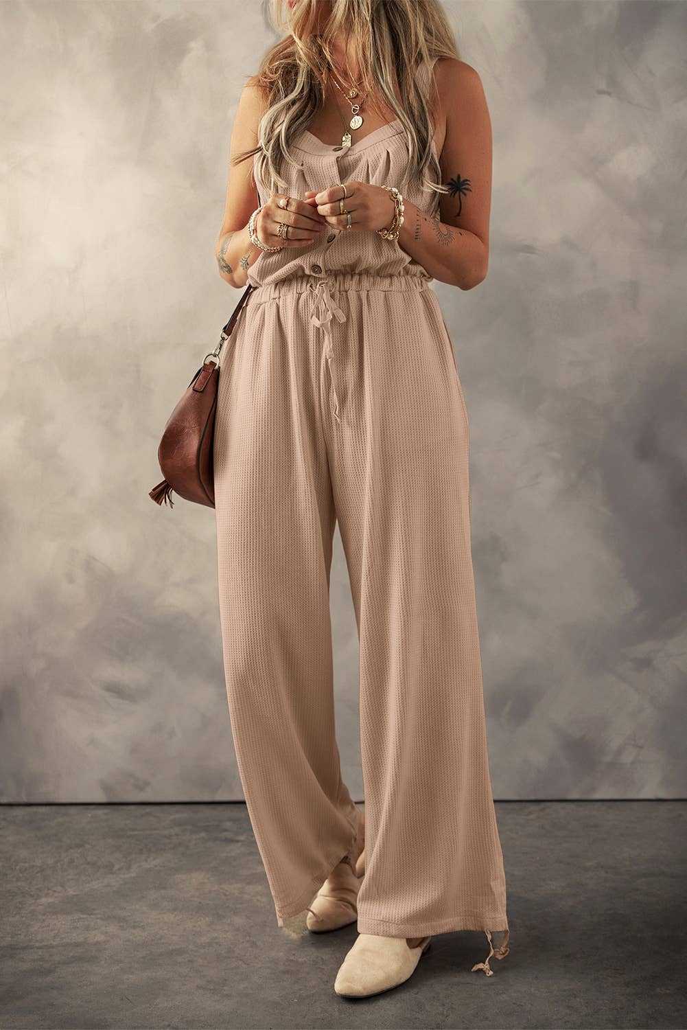 Textured Drawstring Jumpsuit