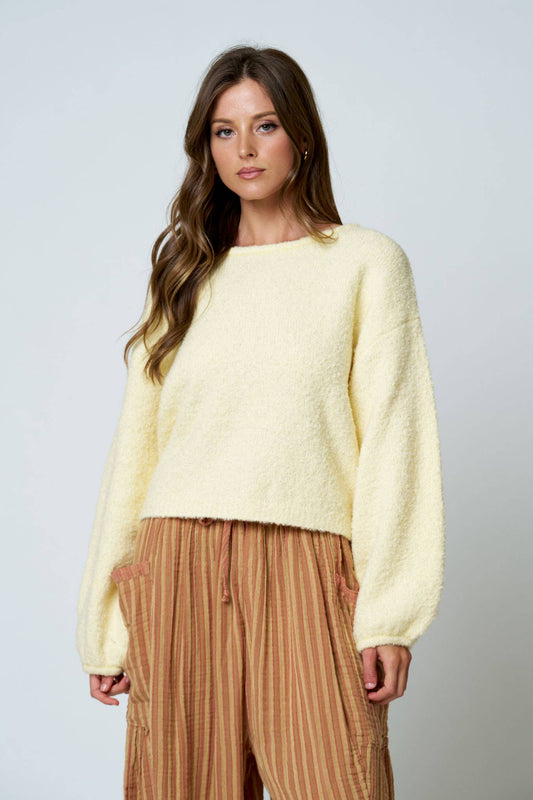 LONG SLEEVE FUZZY KNIT PULLOVER SWEATER (PRE-ORDER)