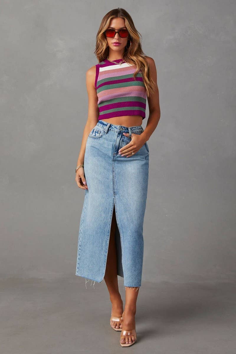 HIP WRAPPED SPLIT DENIM SKIRT