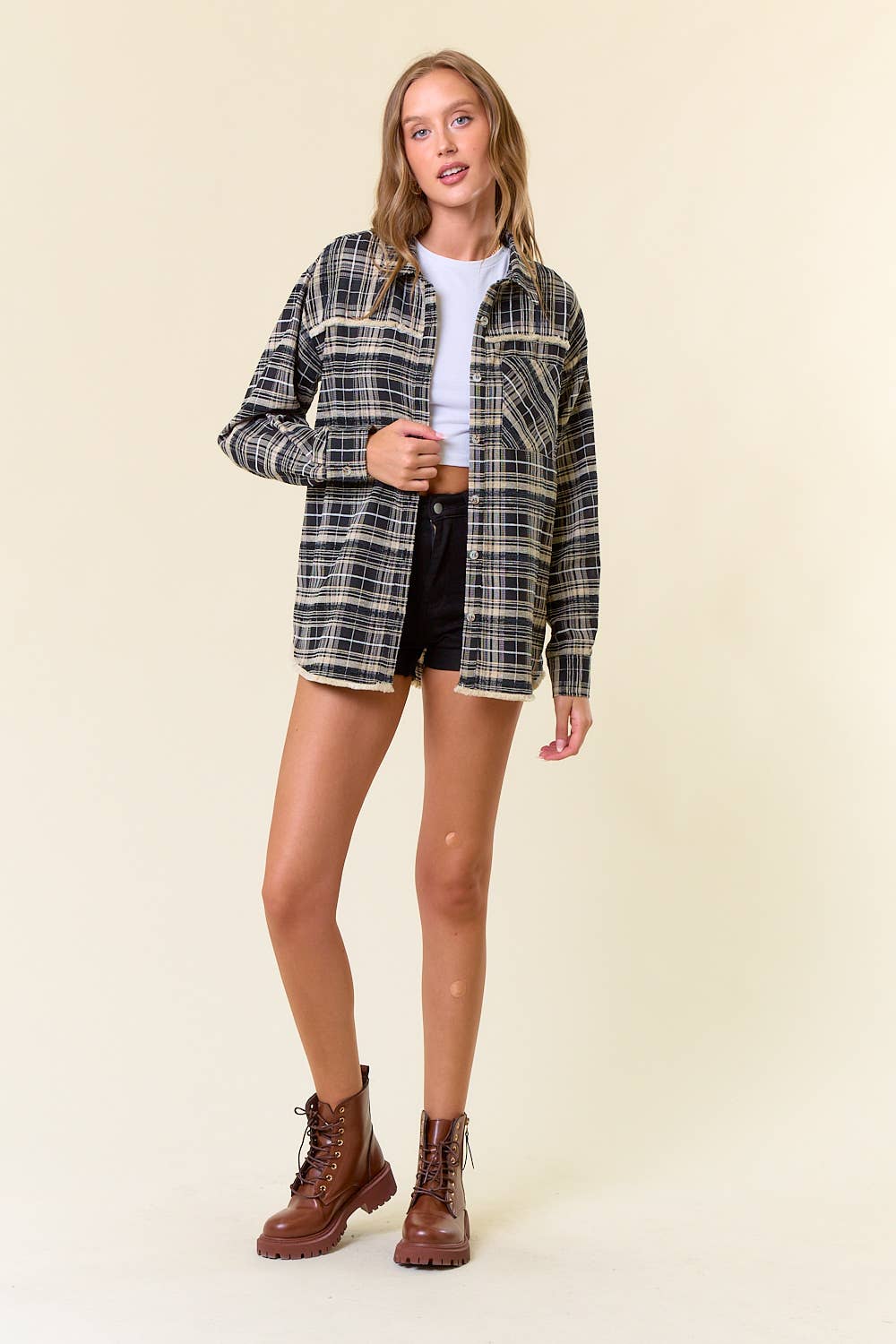 Plaid Flannel Shirt W/ Fringe Edge