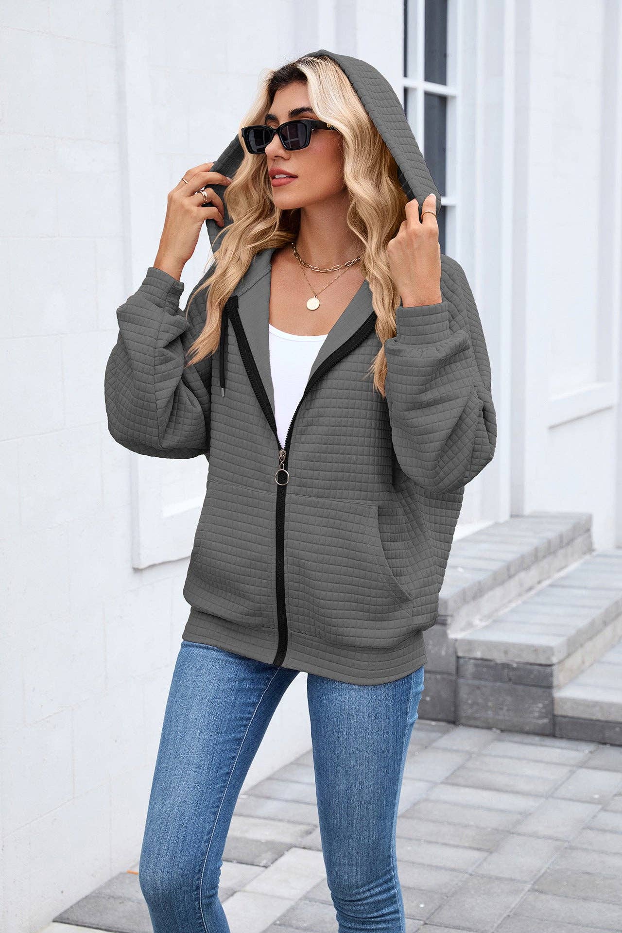 Quilted Zip-Up Hoodie