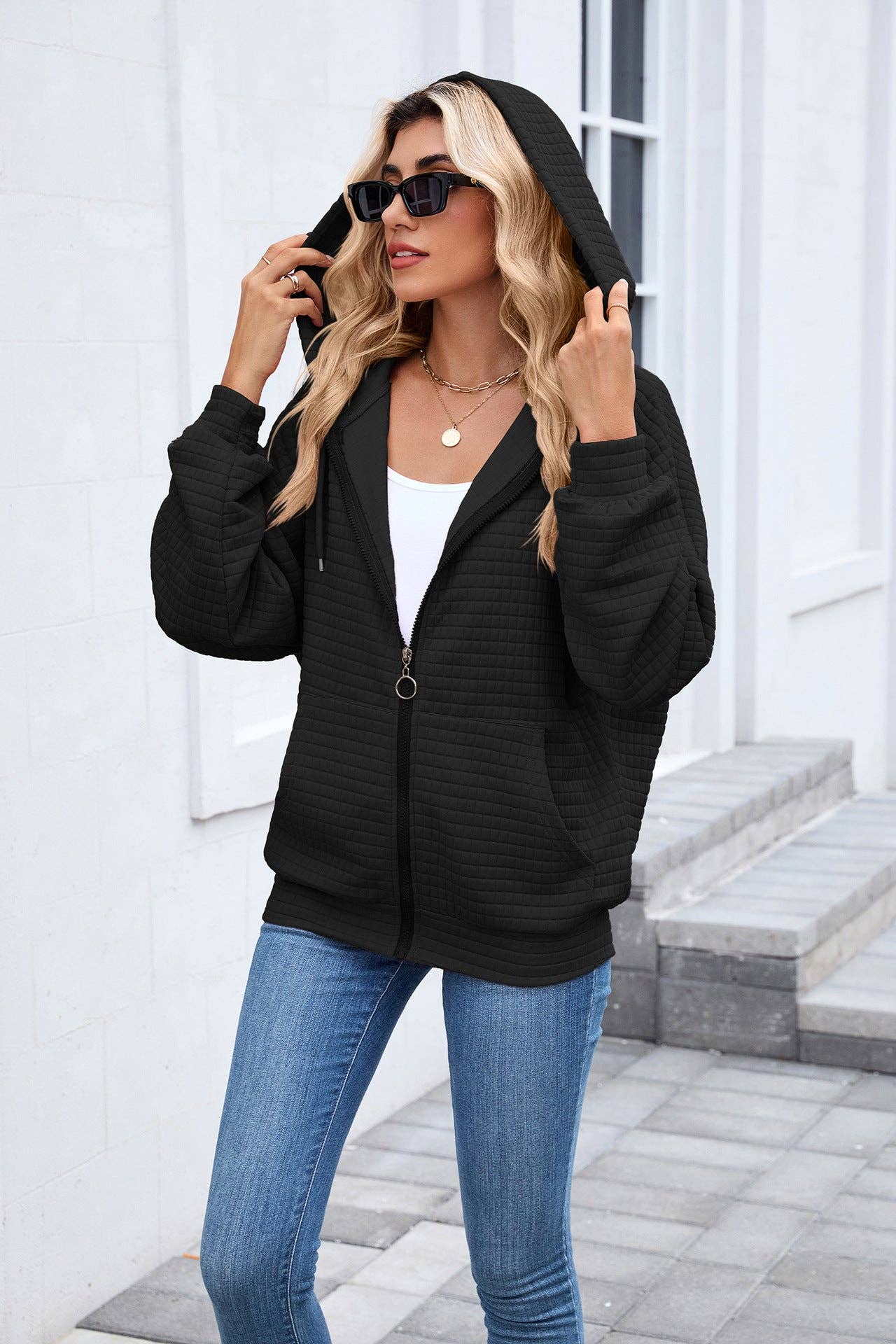 Quilted Zip-Up Hoodie