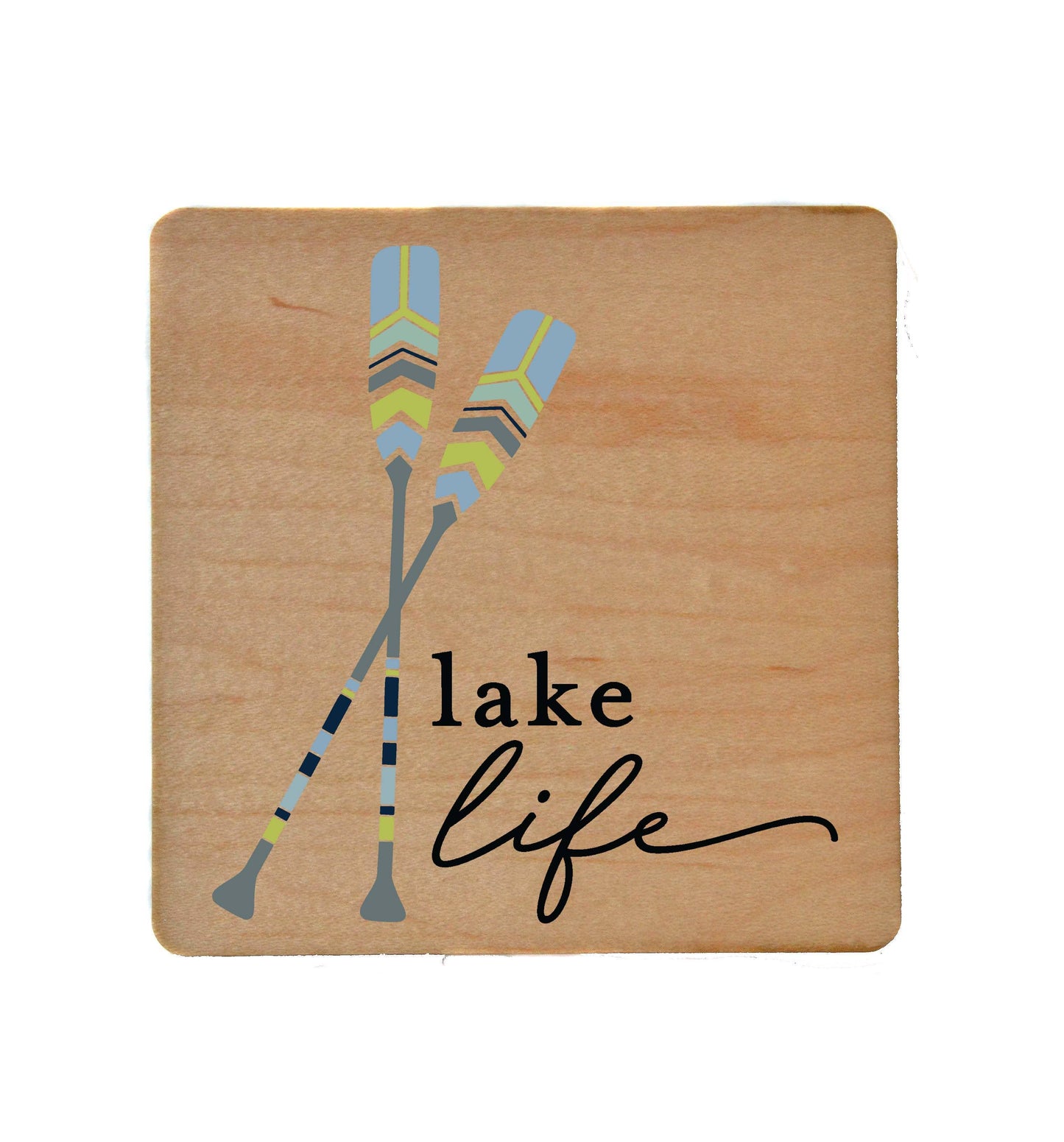 Lake Life With Paddles Wood Coaster - Lake Décor