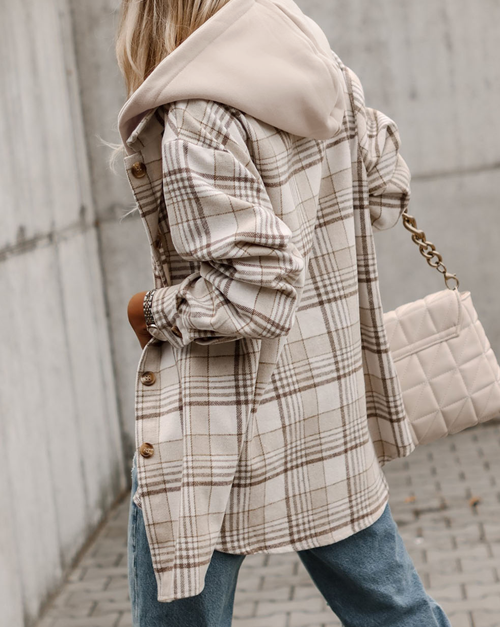 Plaid Removable Hood Buttoned Shacket