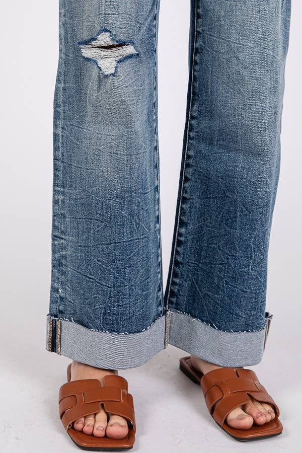 HIGH RISE STRETCH SLIM WIDE LEG W/ CUFFED HEM