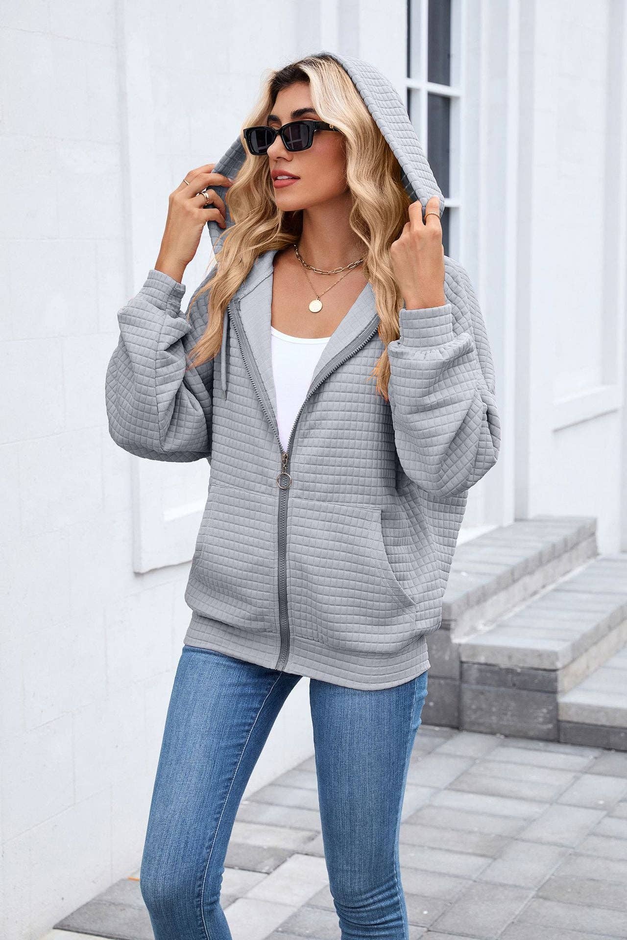 Quilted Zip-Up Hoodie