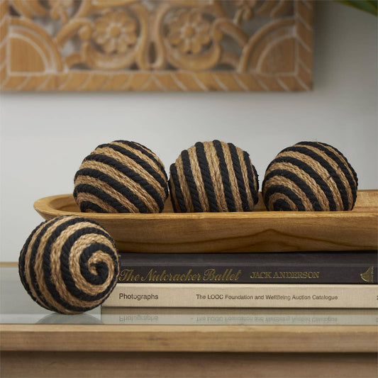 Decorative Brown Jute Swirled Orb - Set of 4