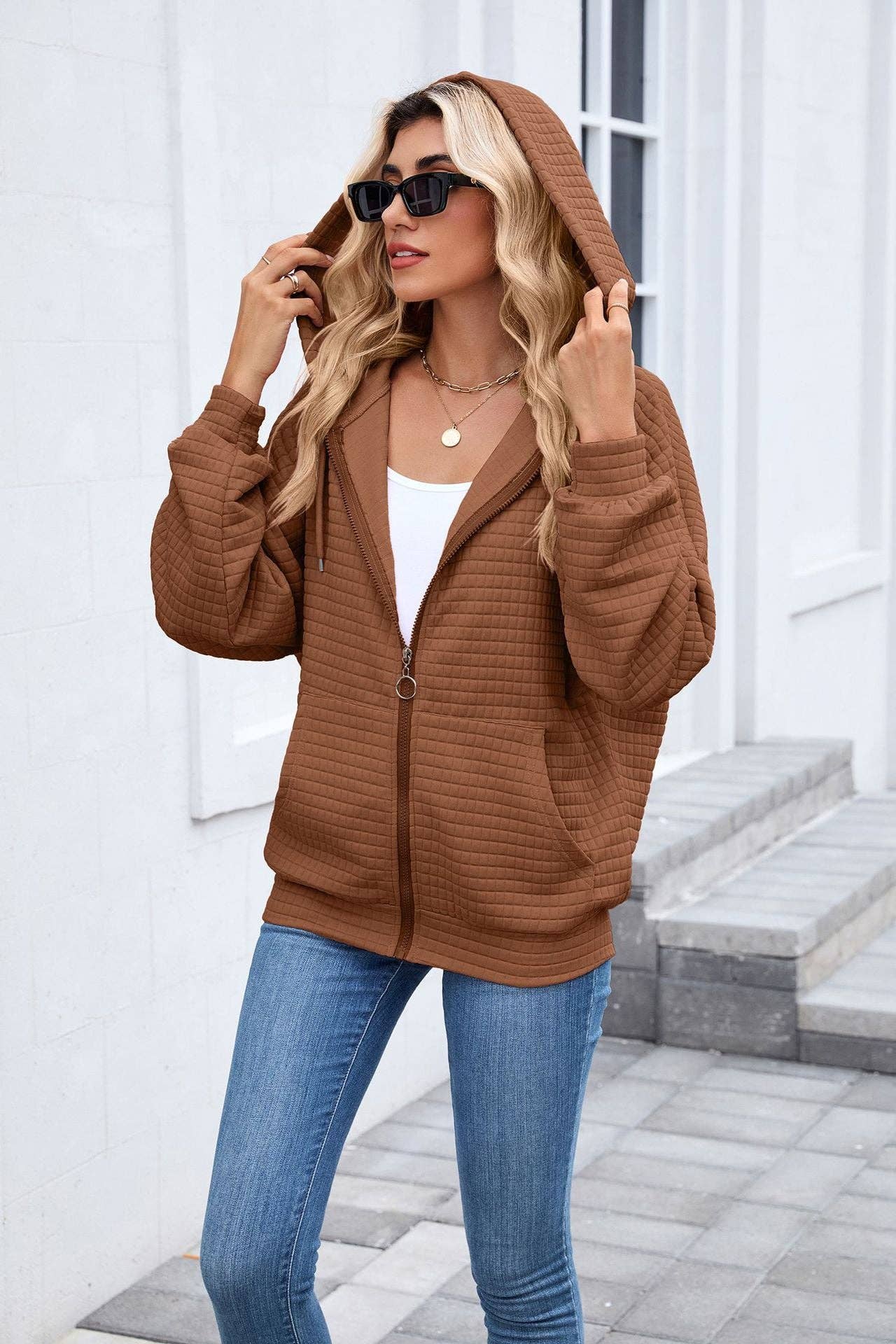 Quilted Zip-Up Hoodie